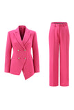Fuchsia 2 Piece Double Breasted Women Prom Suits