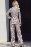 Sparkly Grey 2 Piece Peak Lapel Floral Women Prom Suits with Sequins