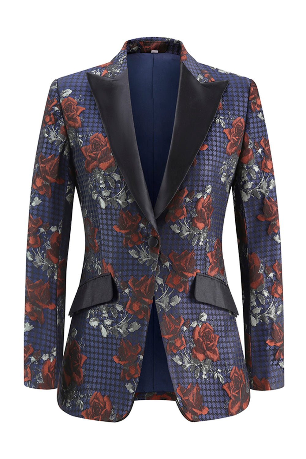Blue Red Floral 2 Piece Peak Lapel Women Prom Suits