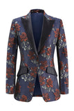 Blue Red Floral 2 Piece Peak Lapel Women Prom Suits