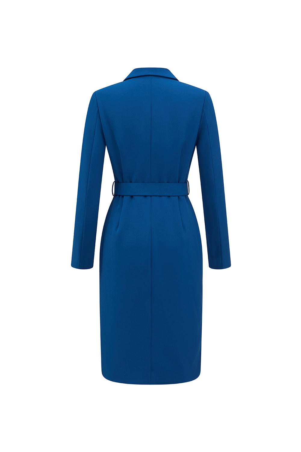 Ink Blue Notched Lapel Double Breasted Midi Blazer Dress with Belt