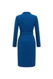 Ink Blue Notched Lapel Double Breasted Midi Blazer Dress with Belt