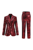 Sparkly Red Leopard Sequin Peak Lapel 2 Piece Women Prom Suits