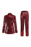 Sparkly Red Leopard Sequin Peak Lapel 2 Piece Women Prom Suits