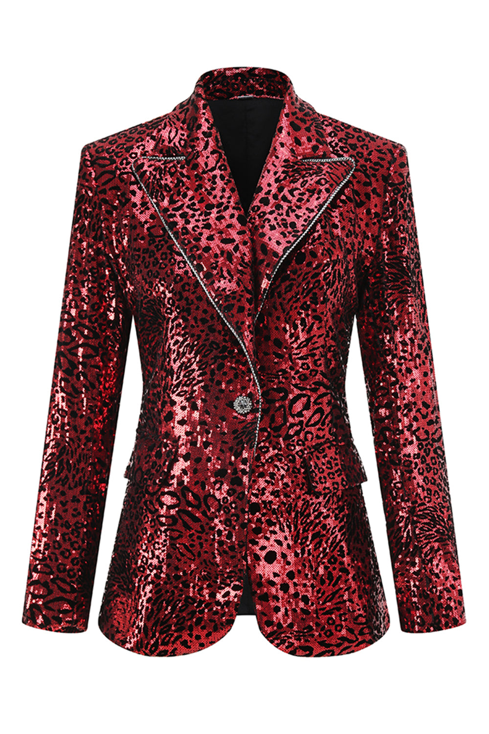 Sparkly Red Leopard Sequin Peak Lapel 2 Piece Women Prom Suits