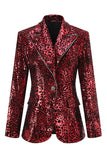 Sparkly Red Leopard Sequin Peak Lapel 2 Piece Women Prom Suits
