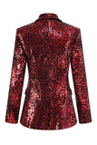 Sparkly Red Leopard Sequin Peak Lapel 2 Piece Women Prom Suits