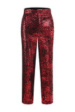 Sparkly Red Leopard Sequin Peak Lapel 2 Piece Women Prom Suits