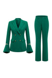 Dark Green Peak Lapel 2 Piece Double Breasted Prom Suits with Pearls