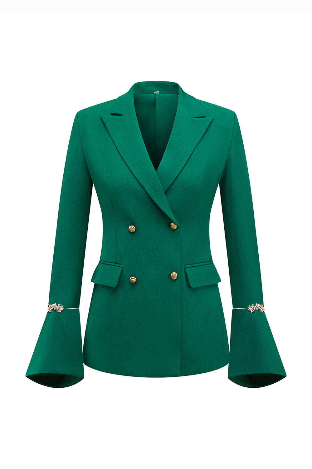 Dark Green Peak Lapel 2 Piece Double Breasted Prom Suits with Pearls