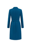 Dark Blue Single Breasted Peak Lapel Midi Blazer Dress with Belt