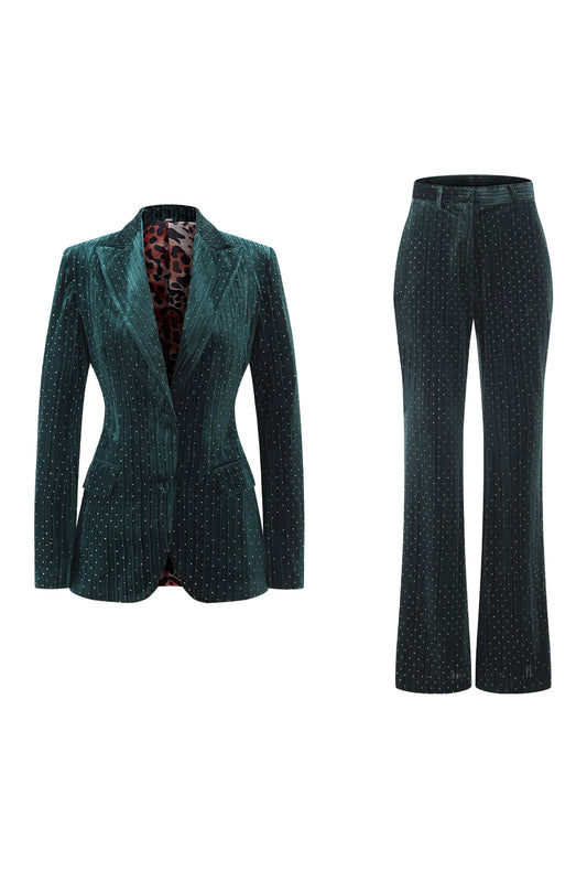 Sparkly Dark Green Peak Lapel 2 Piece Women Prom Suits
