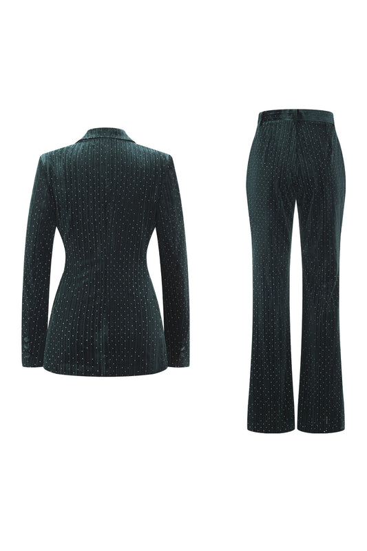 Sparkly Dark Green Peak Lapel 2 Piece Women Prom Suits