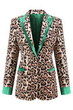 Coffee Leopard Peak Lapel 2 Piece Women Prom Suits