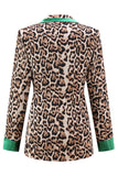 Coffee Leopard Peak Lapel 2 Piece Women Prom Suits