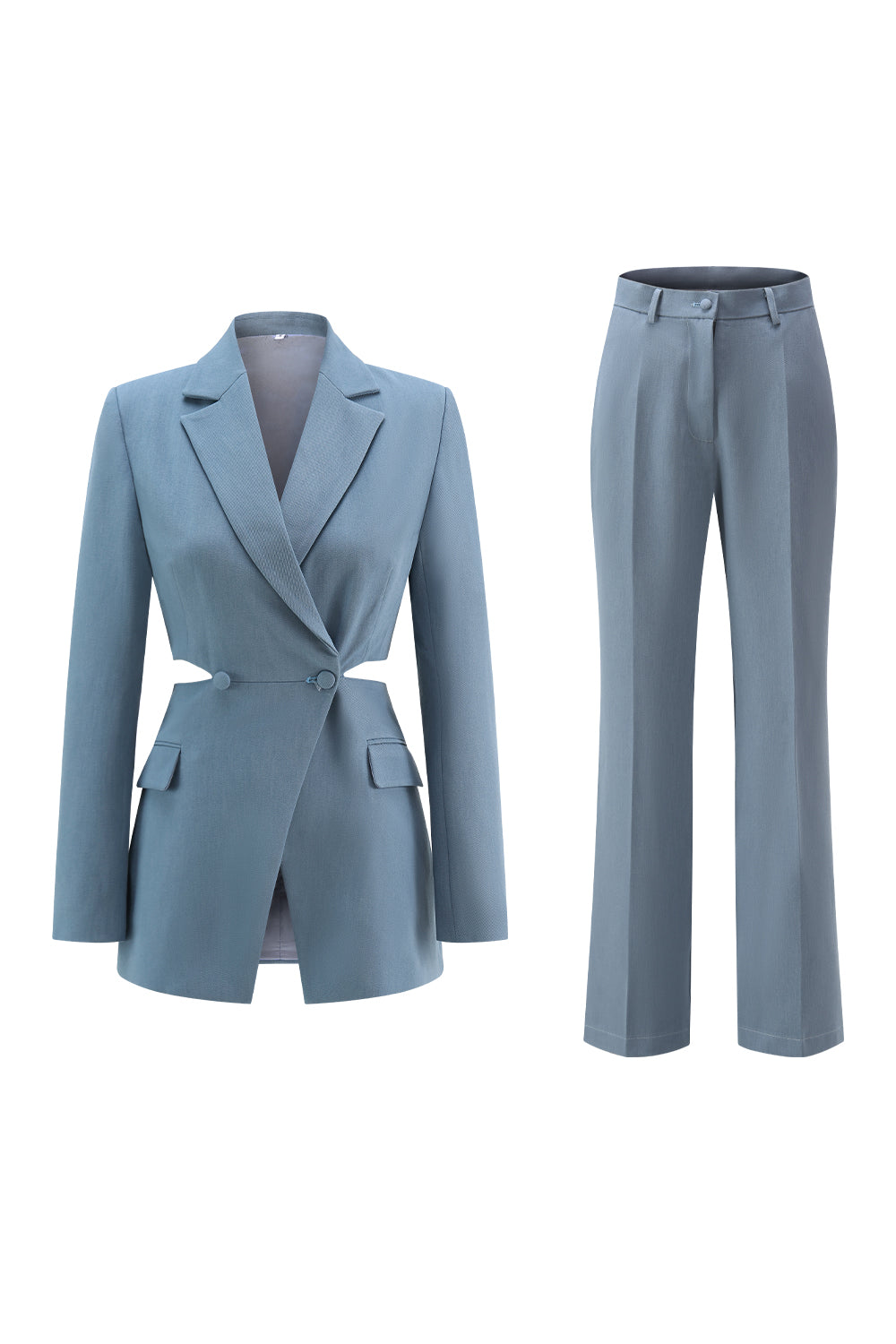 Grey Blue 2 Piece Cut Out Notched Lapel Women Prom Suits