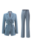 Grey Blue 2 Piece Cut Out Notched Lapel Women Prom Suits