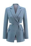 Grey Blue 2 Piece Cut Out Notched Lapel Women Prom Suits
