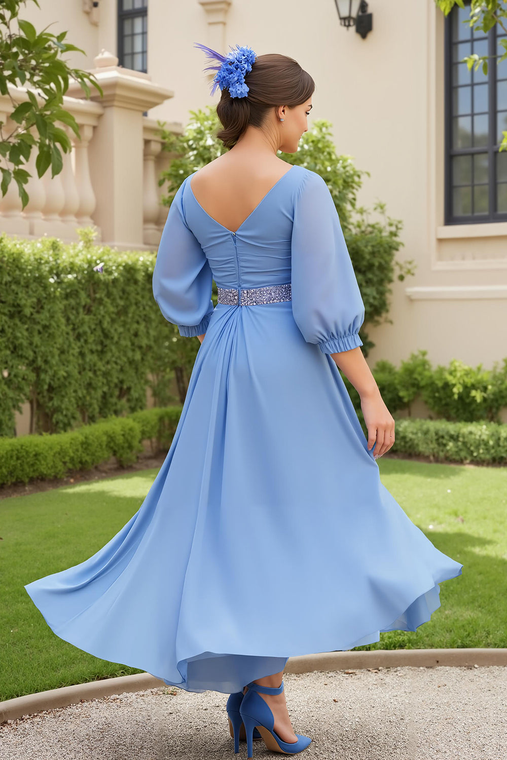 blue chiffon wedding guest dress Navy Blue Chiffon Dress, Women Summer Maxi Swing Dress, Elegant Flowy Dress for Weddings and Evening Events, Custom Dress, Xiaolizi 6024
