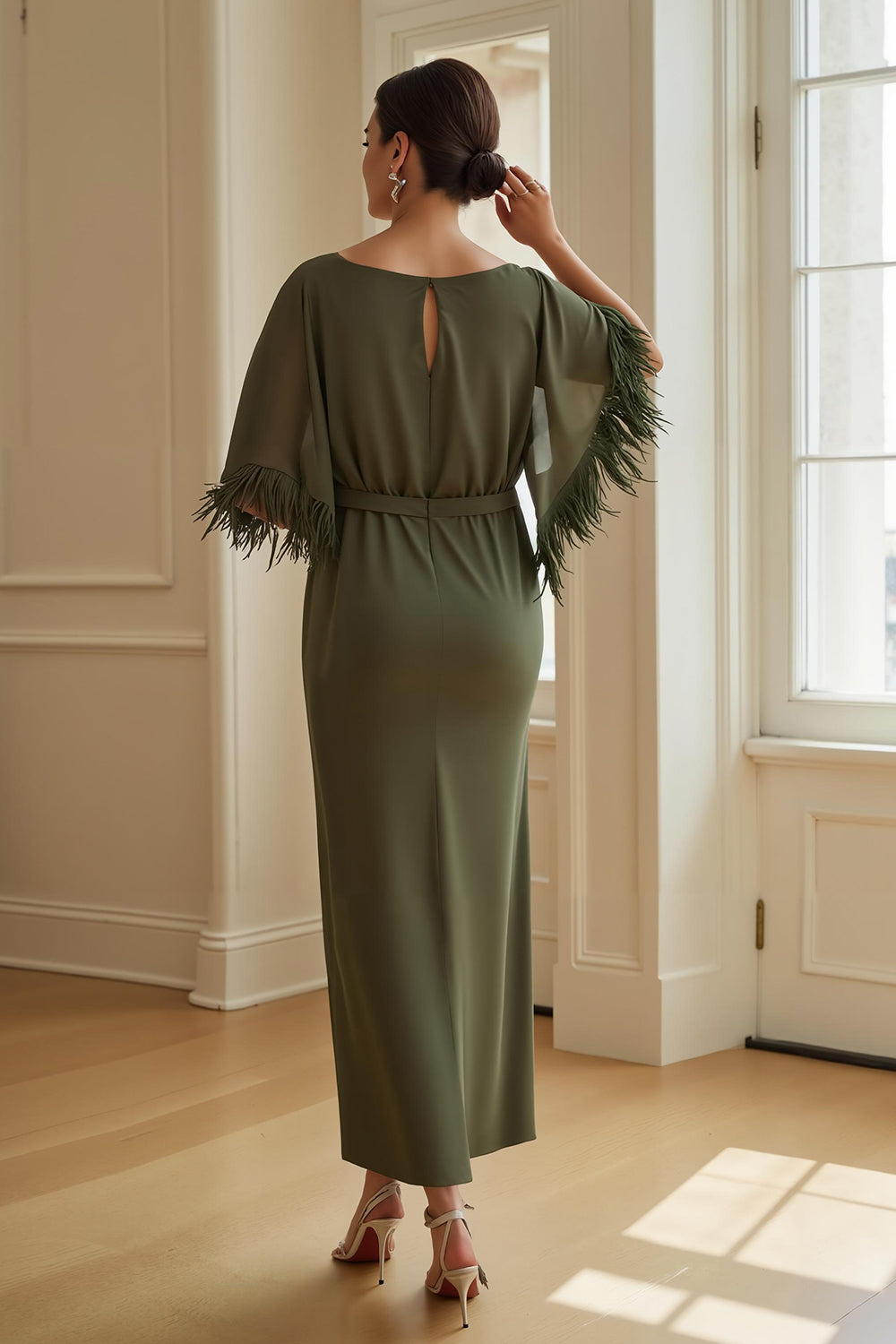 Olive Green Boat Neck Green Dress Zapakasa Women Olive Sheath Long Wedding Guest Dress With Feathers Olive Green Boat Neck Green Dress Zapakasa Women Olive Sheath Long Wedding Guest Dress With Feathers