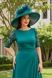 Pine Sheath Chiffon Boat Neck Long Wedding Guest Dress with Sleeves