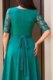 Pine Sheath Chiffon Boat Neck Long Wedding Guest Dress with Sleeves