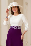 Navy A Line Boat Neck Midi Wedding Guest Dress with Appliques