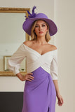 Purple Chiffon Sheath Off The Shoulder Long Wedding Guest Dress with Sleeves