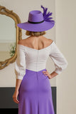 Purple Chiffon Sheath Off The Shoulder Long Wedding Guest Dress with Sleeves