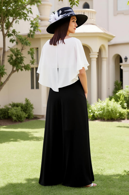 Black and White Sheath Chiffon Long Wedding Guest Dress with Bow