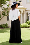 Black and White Sheath Chiffon Long Wedding Guest Dress with Bow