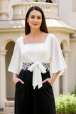 Black and White Sheath Chiffon Long Wedding Guest Dress with Bow