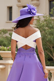 Purple Chiffon A Line Off The Shoulder Long Wedding Guest Dress with Appliques