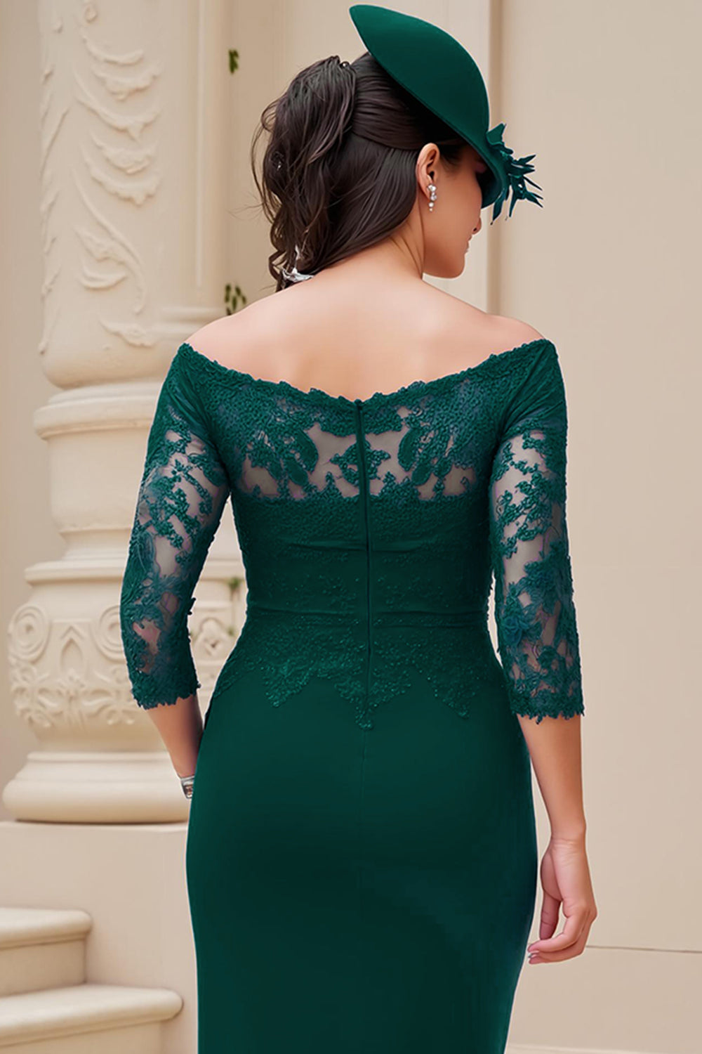 Zapakasa Women Dark Green Satin Long Wedding Guest Dress with Slit Sheath Off The Shoulder Ruched Lace Sleeves Mother of the Bride Dress Zapakasa Women Dark Green Satin Long Wedding Guest Dress with Slit Sheath Off The Shoulder Ruched Lace Sleeves Mother of the Bride Dress