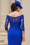 Dark Green Sheath Off The Shoulder Long Wedding Guest Dress with Slit