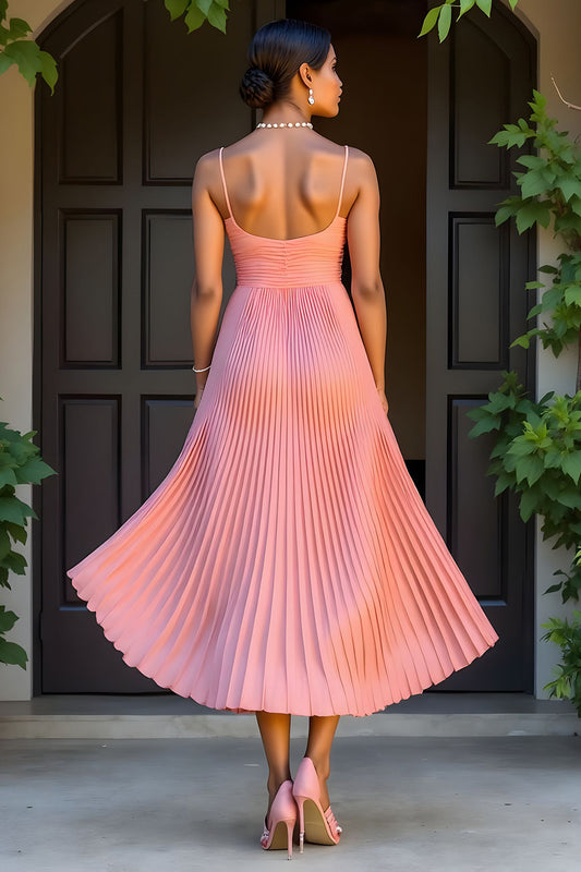 Sunset A Line Chiffon Pleated Spaghetti Straps Long Bridesmaid Dress
