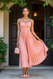 Sunset A Line Chiffon Pleated Spaghetti Straps Long Bridesmaid Dress