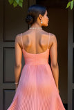 Sunset A Line Chiffon Pleated Spaghetti Straps Long Bridesmaid Dress