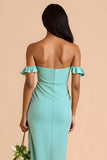 Mint Green Chiffon Off The Shoulder Sheath Long Bridesmaid Dress