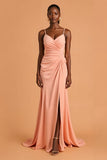 Sunset Chiffon Spaghetti Straps Mermaid Long Bridesmaid Dress with Slit