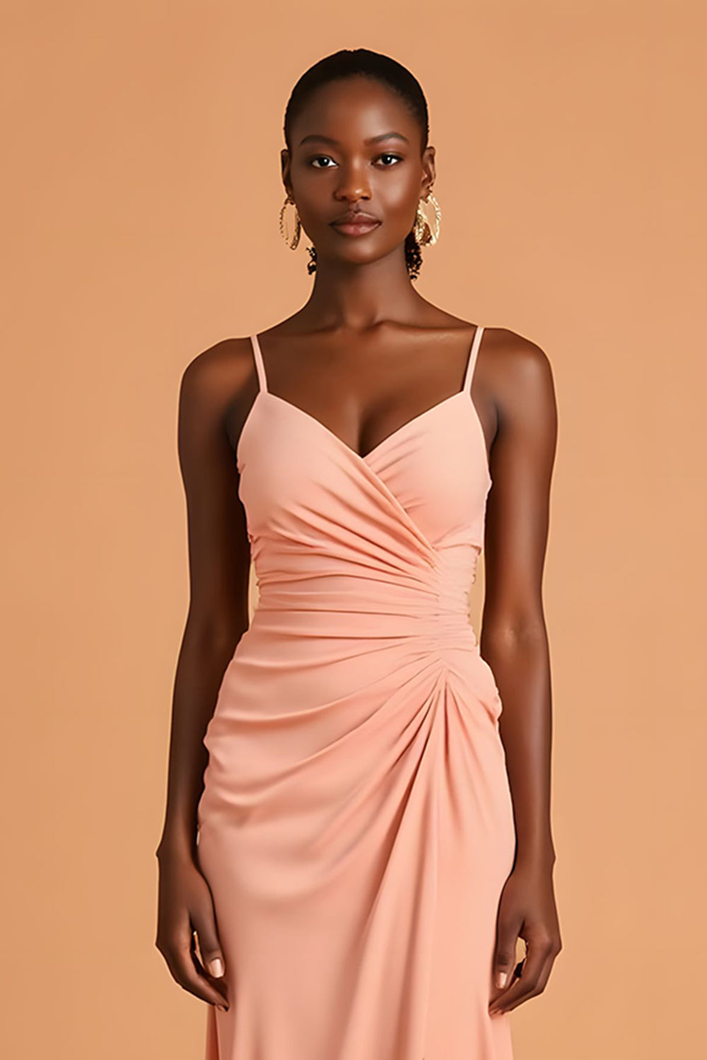 Sunset Chiffon Spaghetti Straps Mermaid Long Bridesmaid Dress with Slit