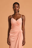 Sunset Chiffon Spaghetti Straps Mermaid Long Bridesmaid Dress with Slit