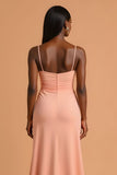 Sunset Chiffon Spaghetti Straps Mermaid Long Bridesmaid Dress with Slit