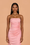 Blush Chiffon Strapless Sheath Long Bridesmaid Dress with Slit