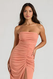 Sunset Sheath Spaghetti Straps Long Bridesmaid Dress with Slit