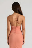 Sunset Sheath Spaghetti Straps Long Bridesmaid Dress with Slit