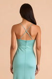Mint Green Sheath Spaghetti Straps Long Bridesmaid Dress with Ruffles