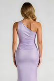 Lilac Spandex One Shoulder Sheath Long Bridesmaid Dress with Slit