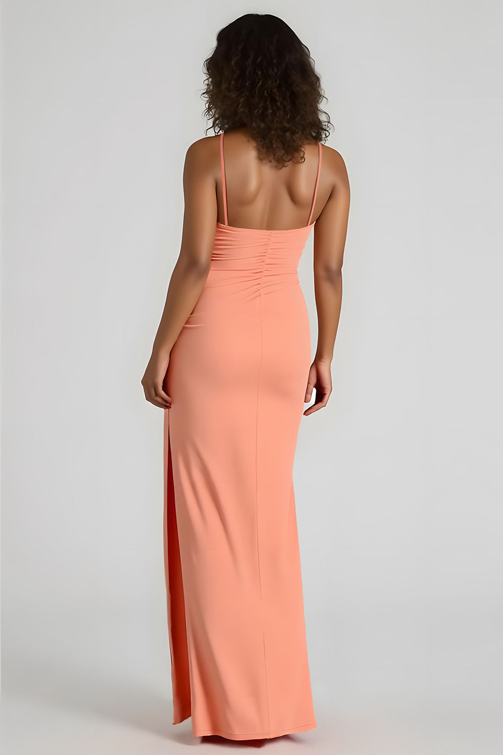 Sunset Sheath Spandex Spaghetti Straps Long Bridesmaid Dress with Slit