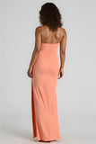 Sunset Sheath Spandex Spaghetti Straps Long Bridesmaid Dress with Slit